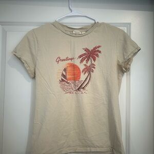 American Eagle Outfitters Tan Tee with Palm Graphic